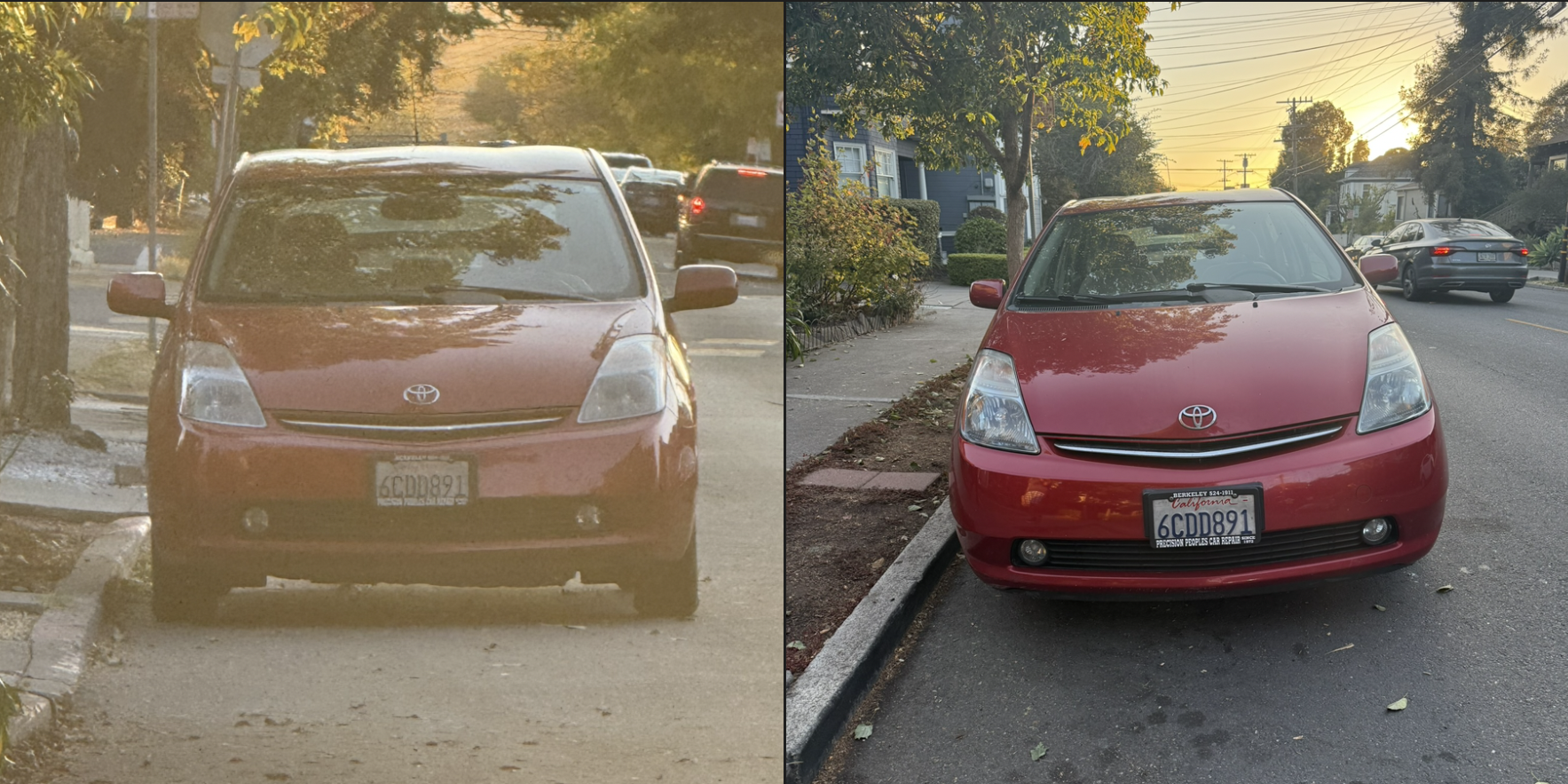 Red Prius taken 30 feet away with 5x zoom -vs- 4 ft. away with 0x zoom